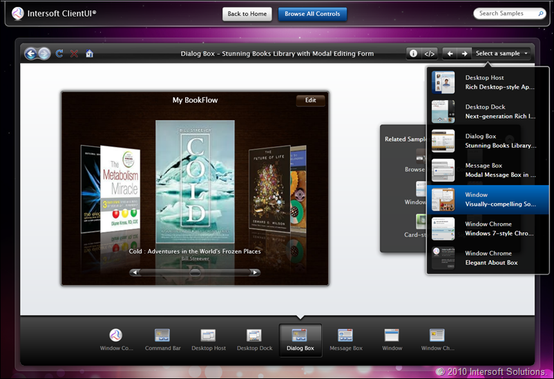 The ClientUI Control Explorer featuring deep navigation, search box and amazing user experiences