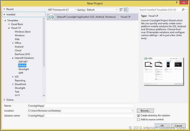 Creating New Project in VS 2012